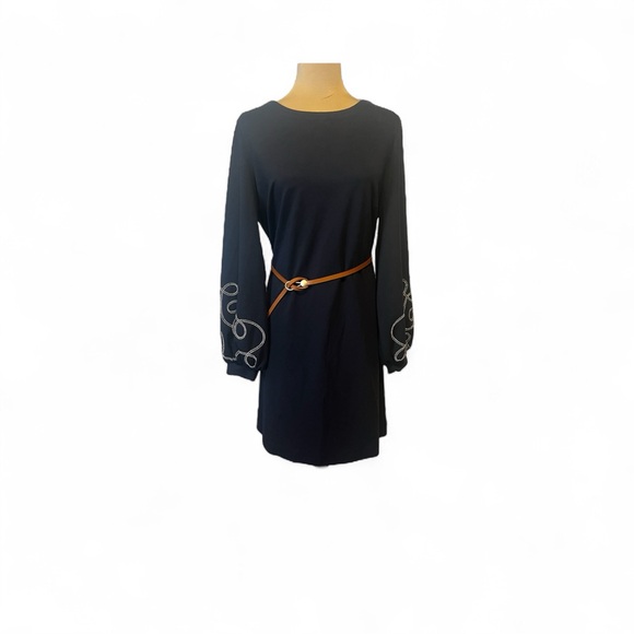 Ann Taylor Dress embroidered long sleeves Navy Blue size Large - Picture 1 of 12